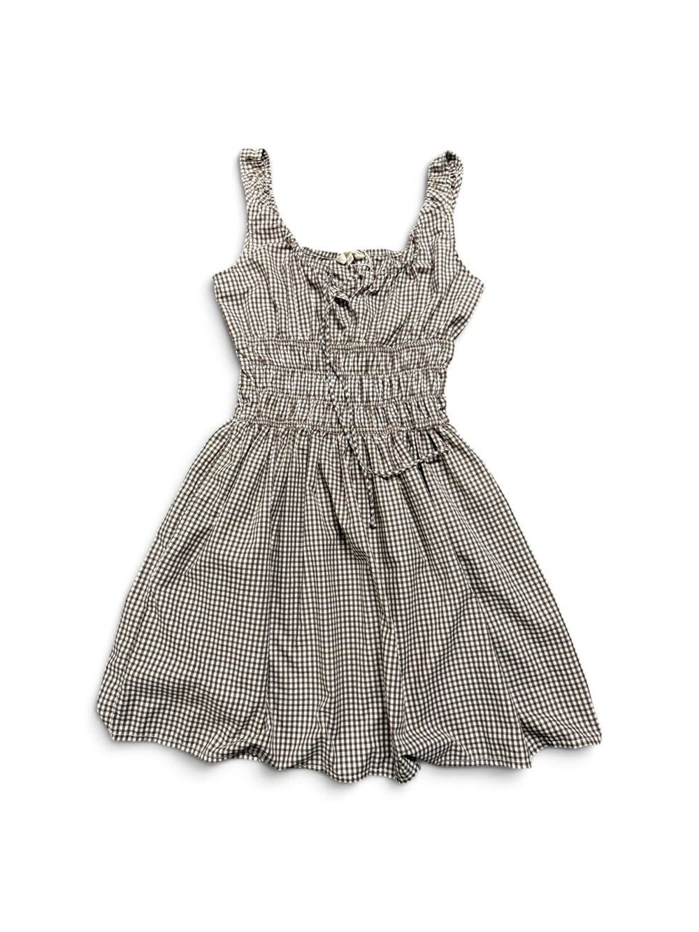 Sim & Sam Women M Brown Gingham Smocked Waist Midi Dress Cottagecore